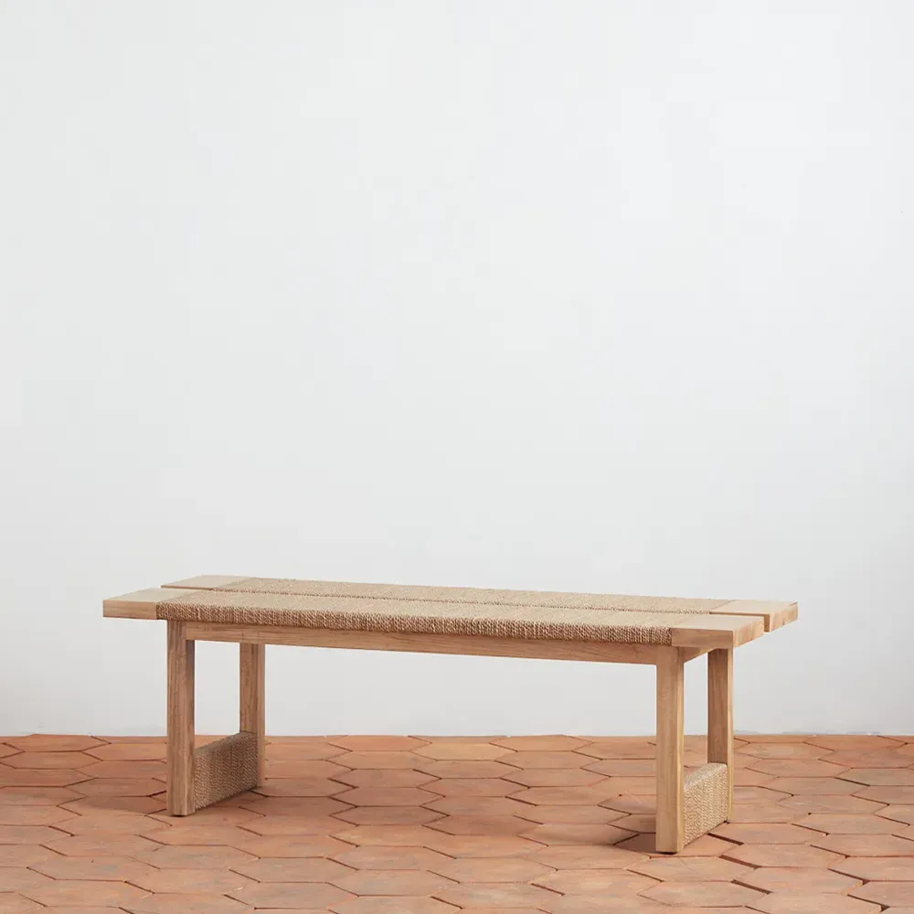 Jolene Bench with Seagrass Rope - Brown, Beechwood