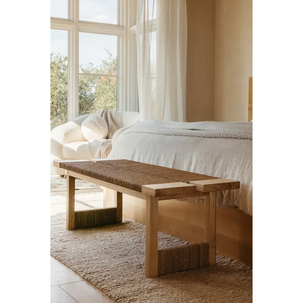 Jolene Bench with Seagrass Rope - Brown, Beechwood