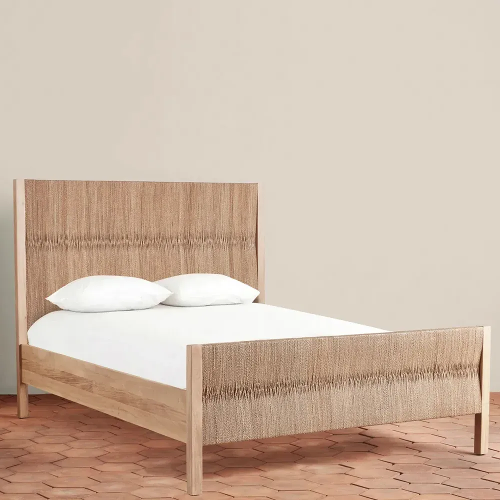 Jolene King Size Bed Frame with Handwoven Seagrass - Brown, Beechwood