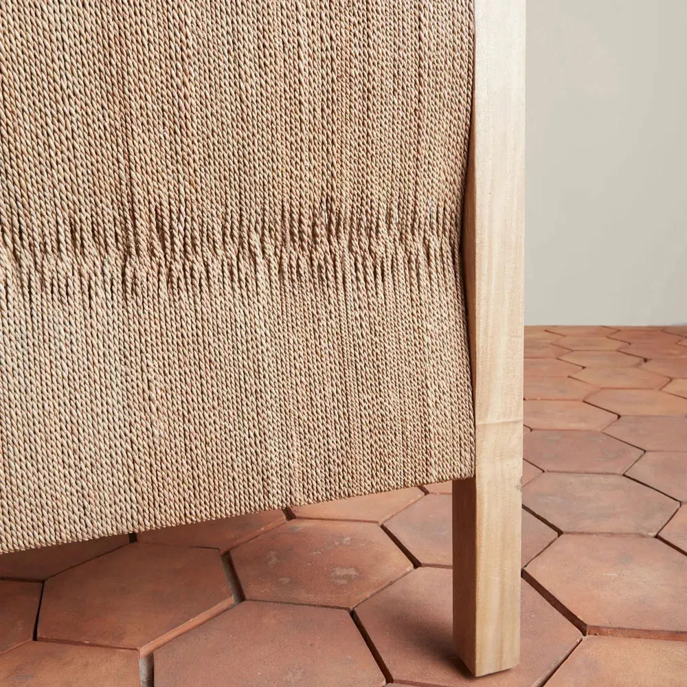 Jolene Queen Size Bed Frame with Handwoven Seagrass - Brown, Beechwood