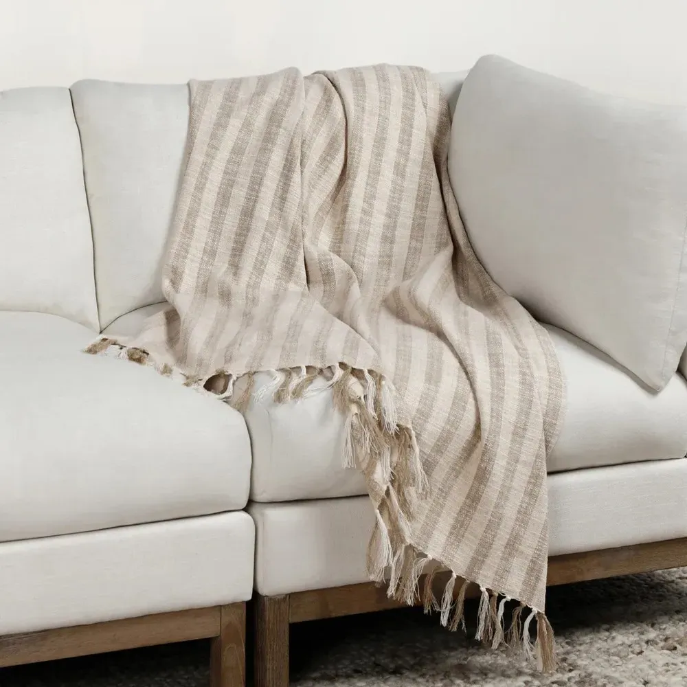Jolene Striped Throw Blanket - Beige, Cotton