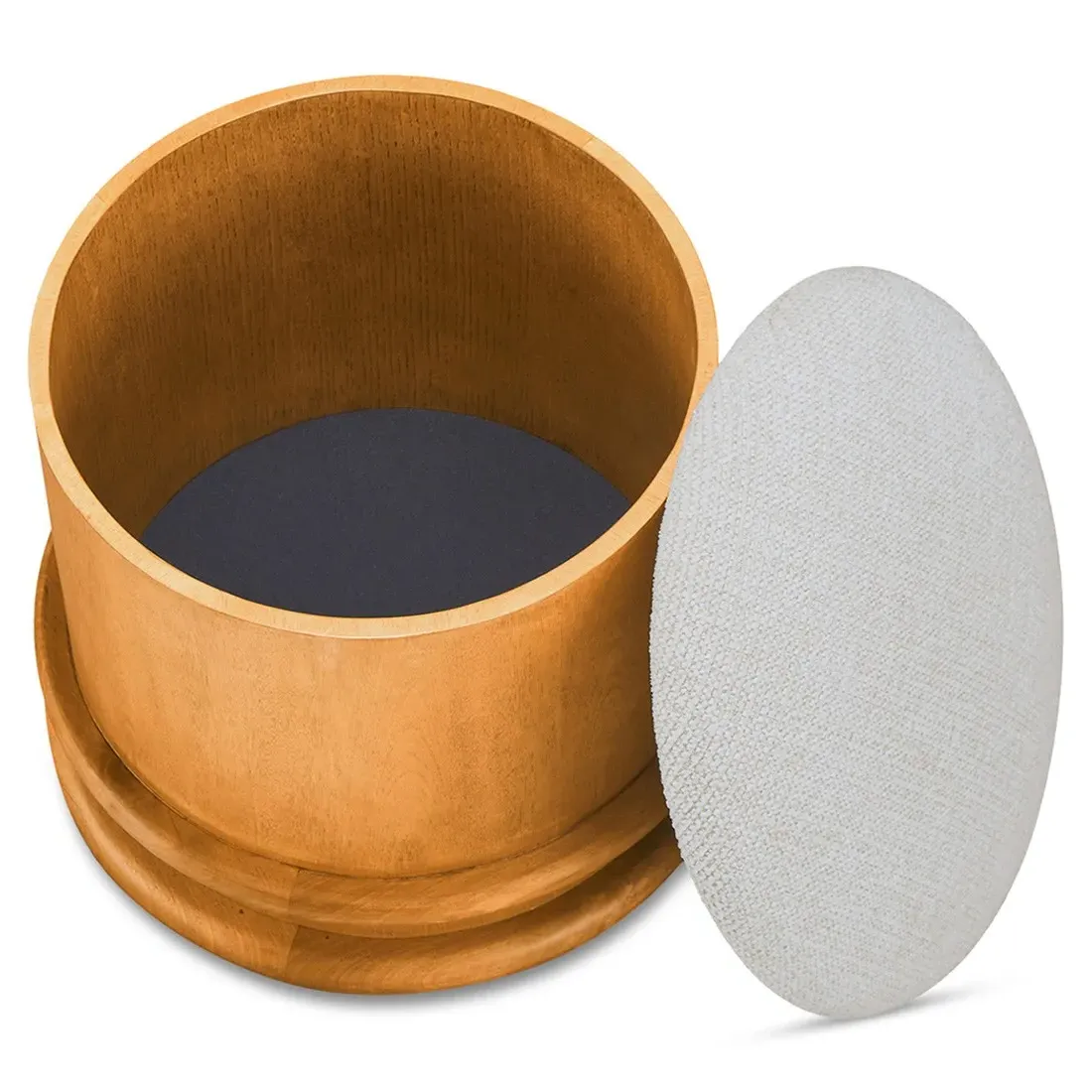 Jonathan Round Storage Ottoman - Cream, Chenille