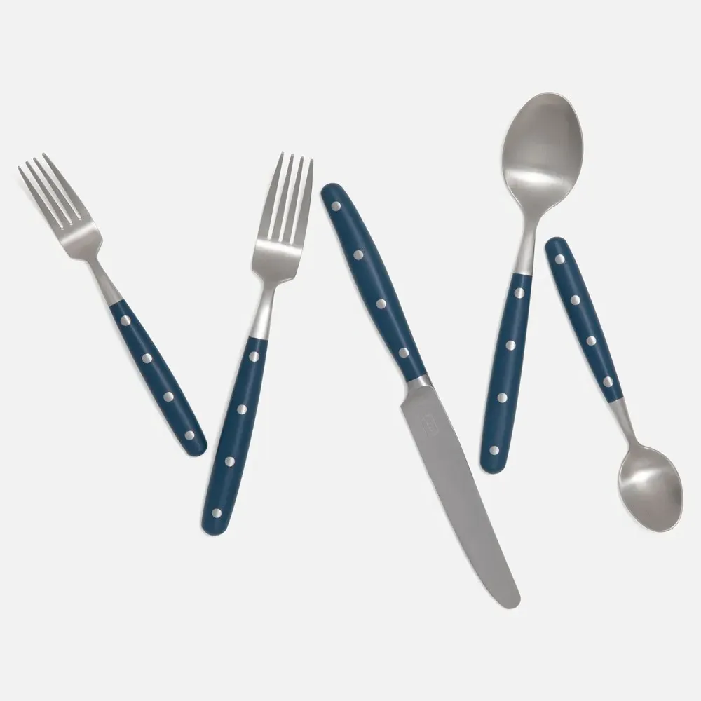Jones 5 Piece Flatware Set with Resin Handle - Blue, Stainless Steel