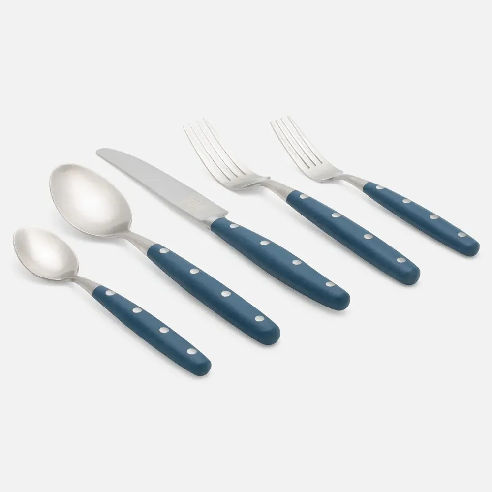 Jones 5 Piece Flatware Set with Resin Handle - Blue, Stainless Steel