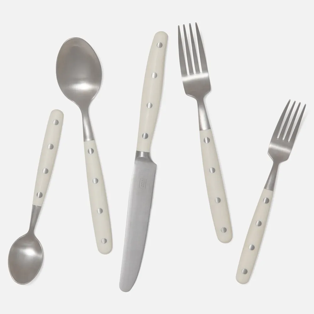 Jones 5 Piece Flatware Set with Resin Handle - Cream, Stainless Steel