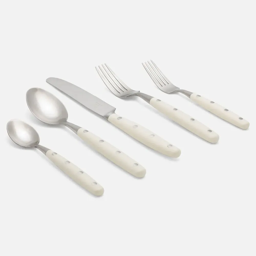 Jones 5 Piece Flatware Set with Resin Handle - Cream, Stainless Steel