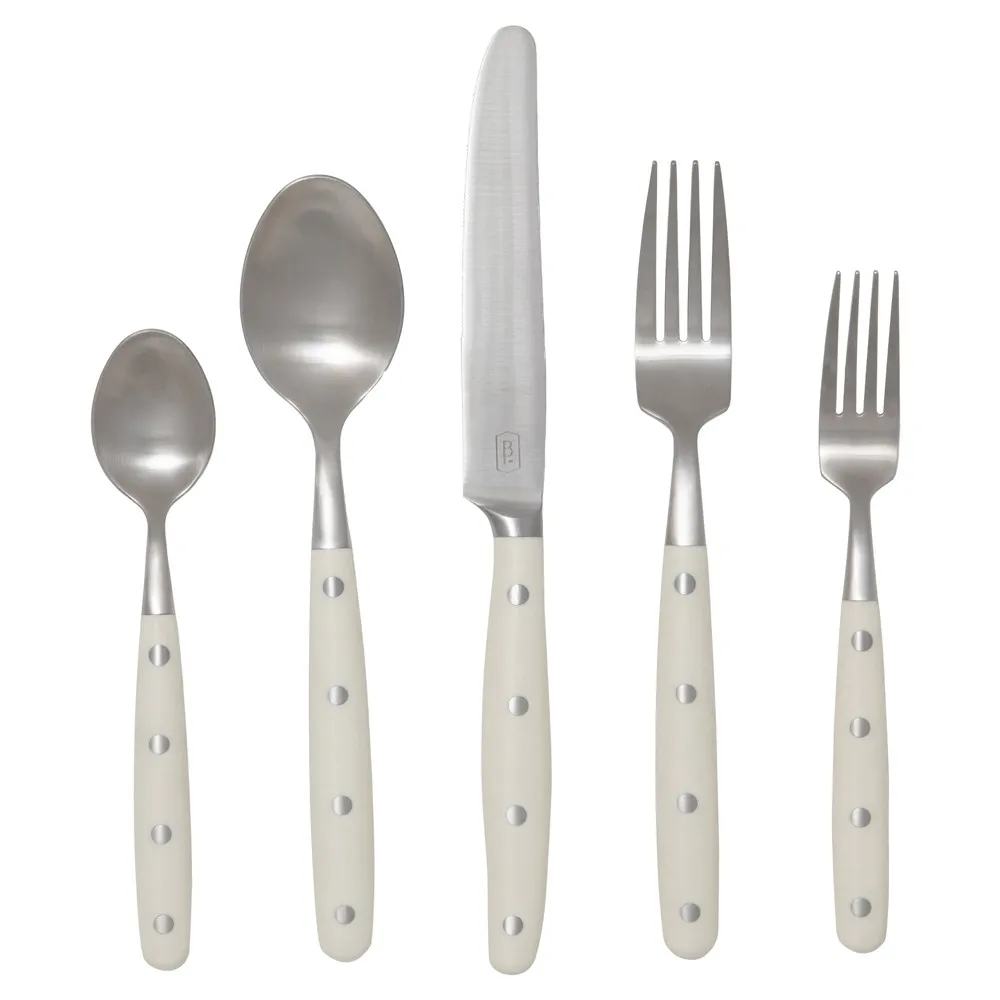 Jones 5 Piece Flatware Set with Resin Handle - Cream, Stainless Steel