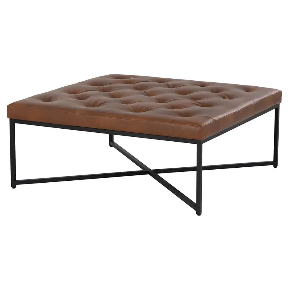 Jonty Square Tufted Ottoman - Brown, Faux Leather