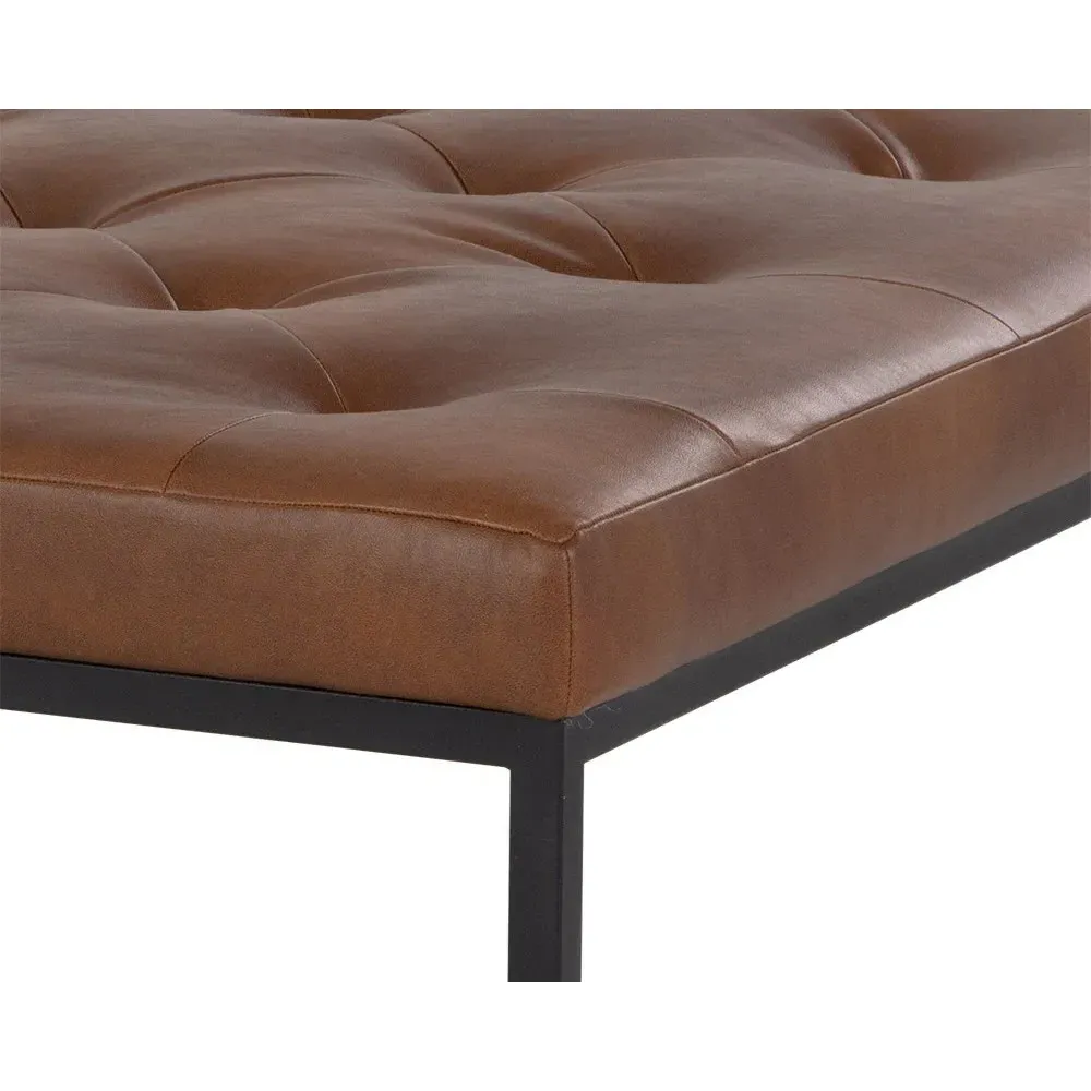 Jonty Square Tufted Ottoman - Brown, Faux Leather