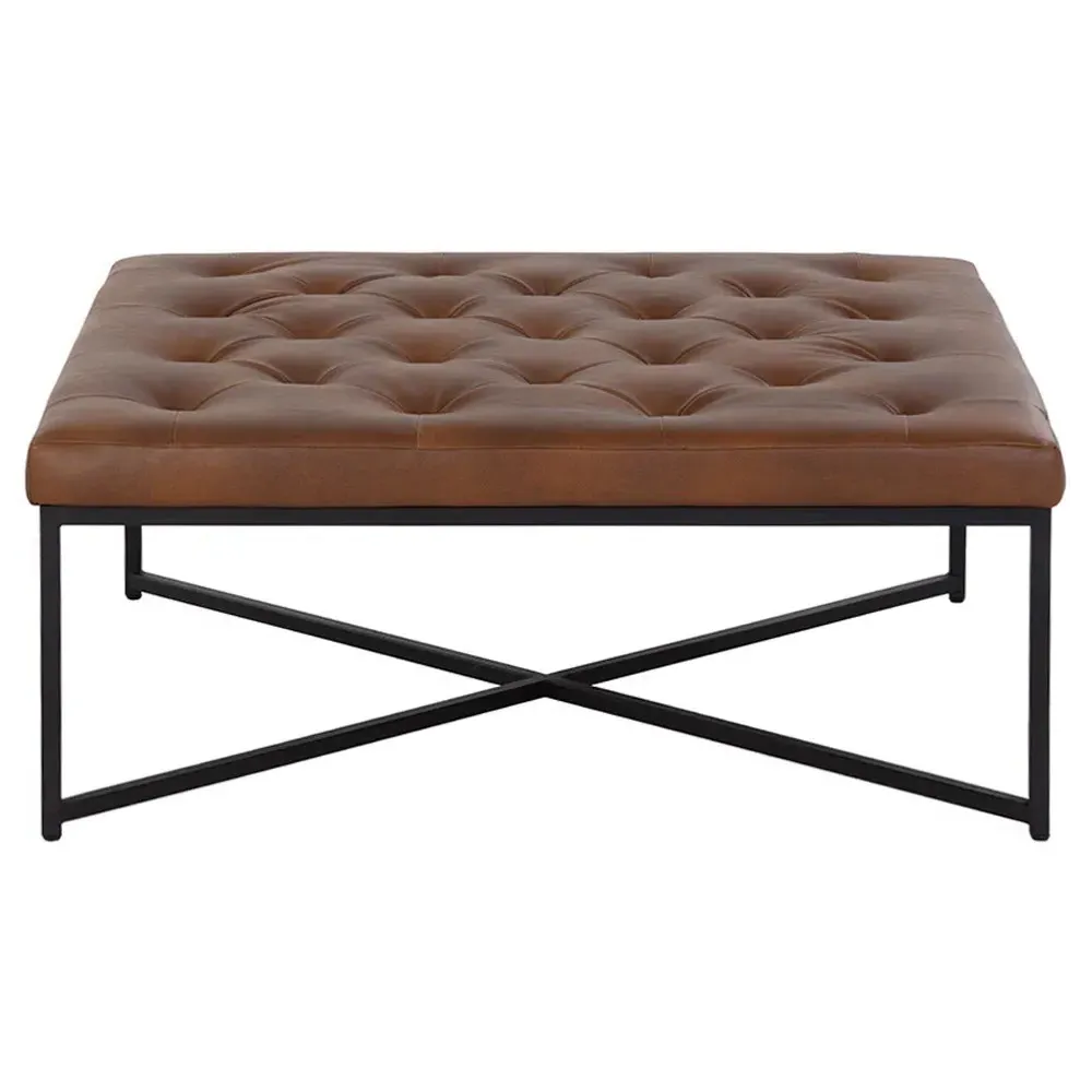 Jonty Square Tufted Ottoman - Brown, Faux Leather image