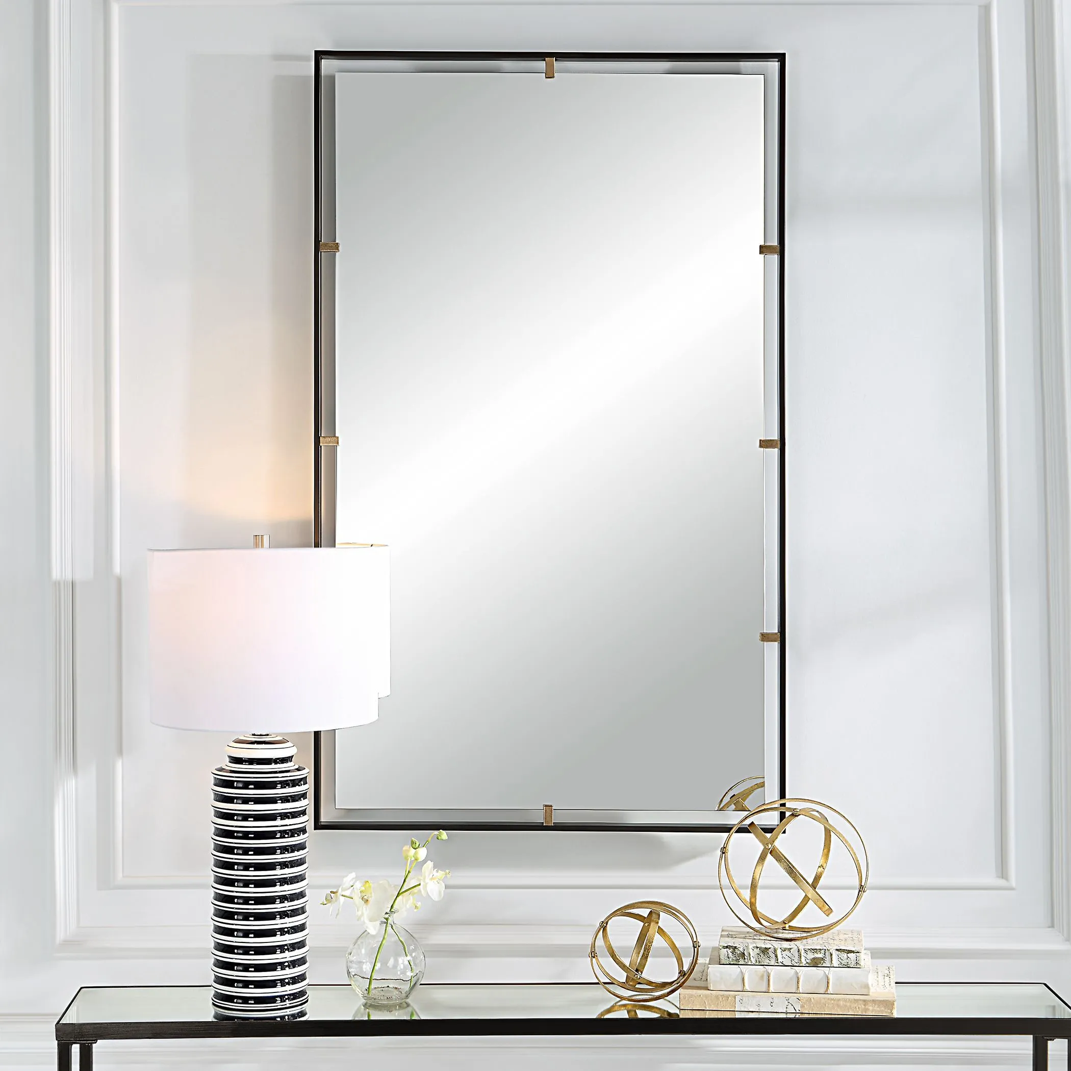 Jorah Rectangular Wall Mirror with Clips - Bronze, Iron