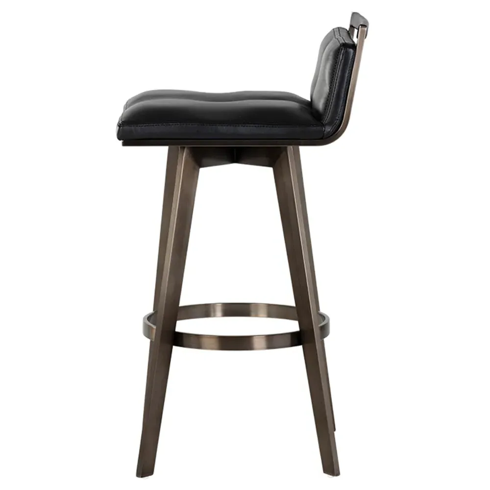 Jordanne Swivel Bar Stool - Black, Faux Leather