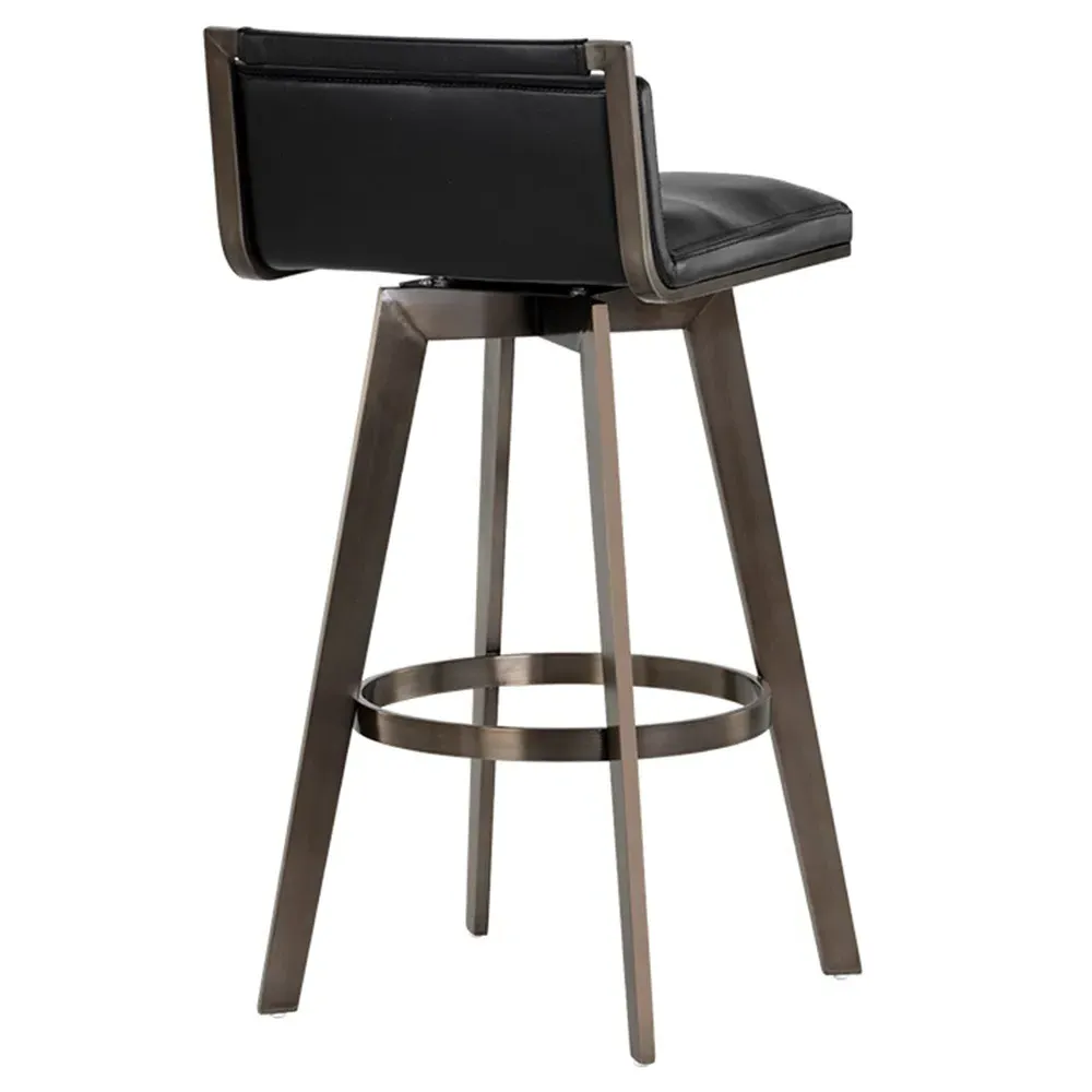 Jordanne Swivel Bar Stool - Black, Faux Leather