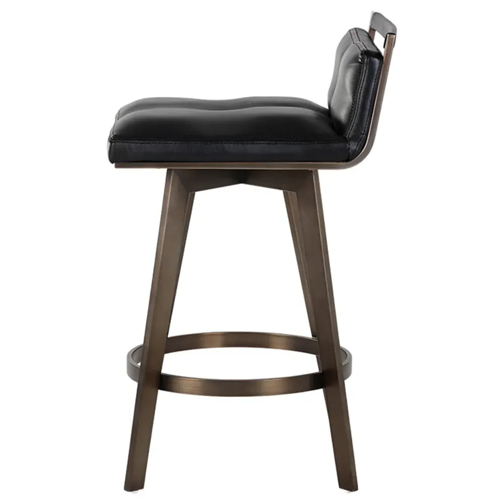 Jordanne Swivel Counter Stool - Black, Faux Leather