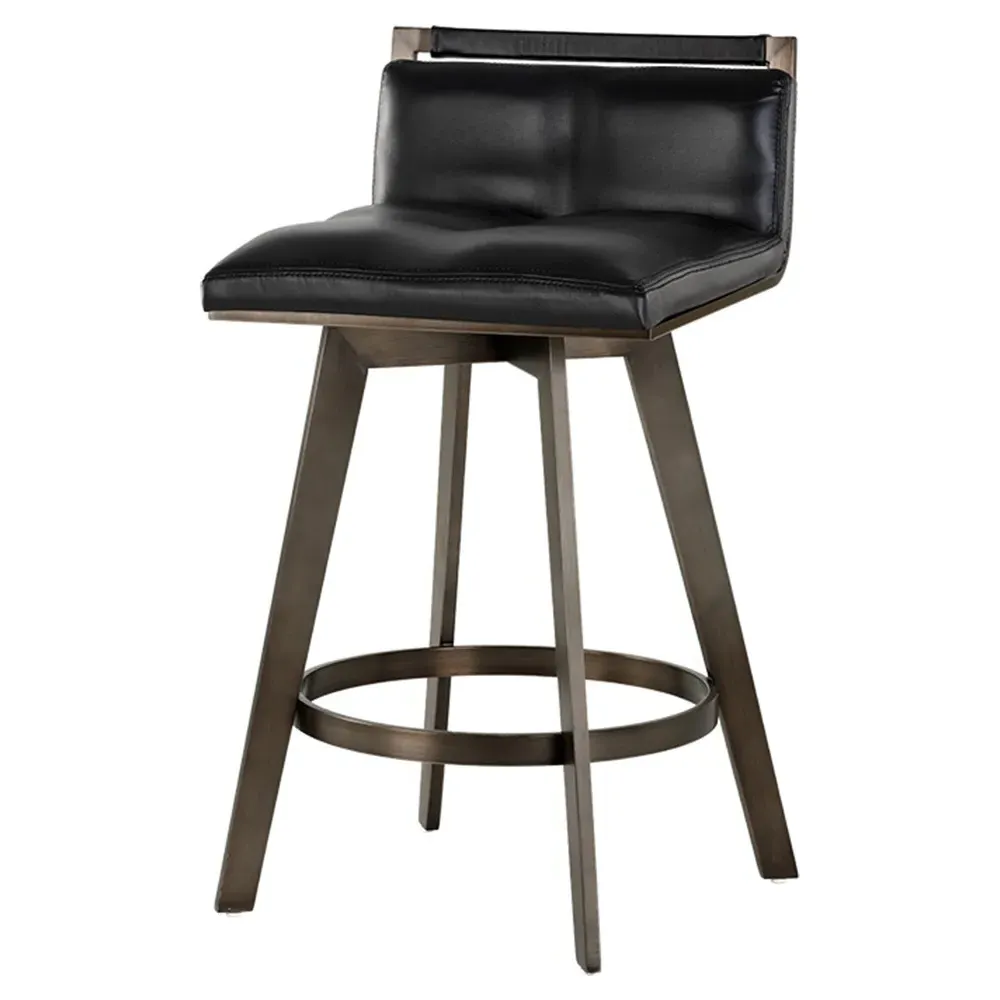 Jordanne Swivel Counter Stool - Black, Faux Leather