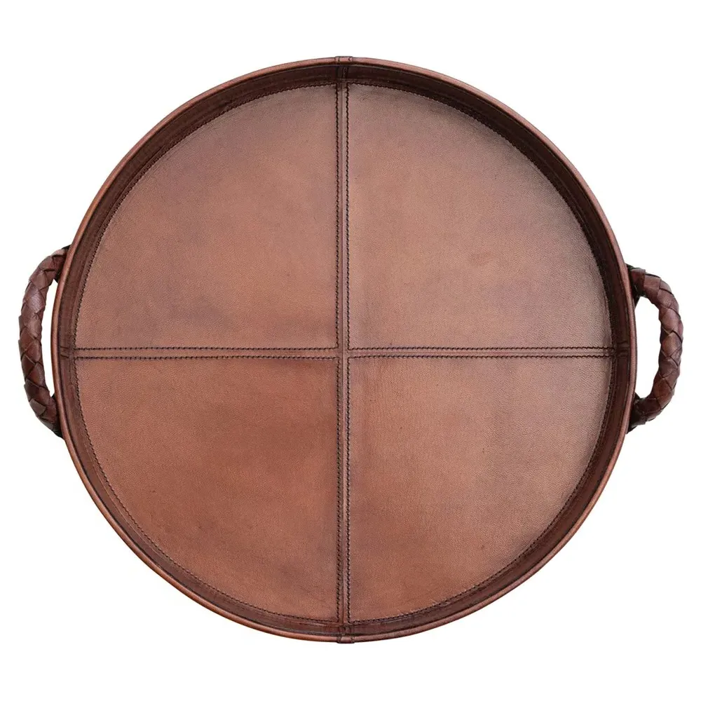 Jordyn Round Decorative Tray - Brown, Woven Leather