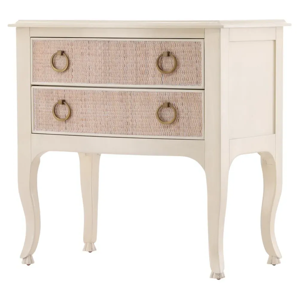Jordyn Woven Raffia Nightstand - Cream, Mahogany Wood