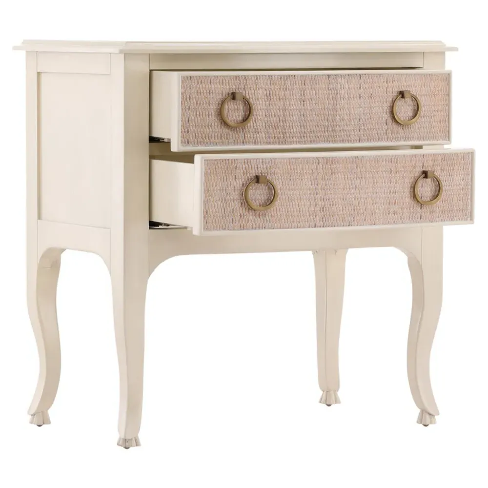 Jordyn Woven Raffia Nightstand - Cream, Mahogany Wood