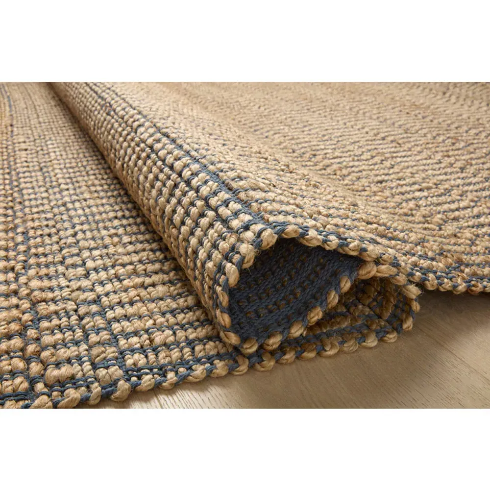 Jorren Linear Patterned Jute Rug - Navy Blue