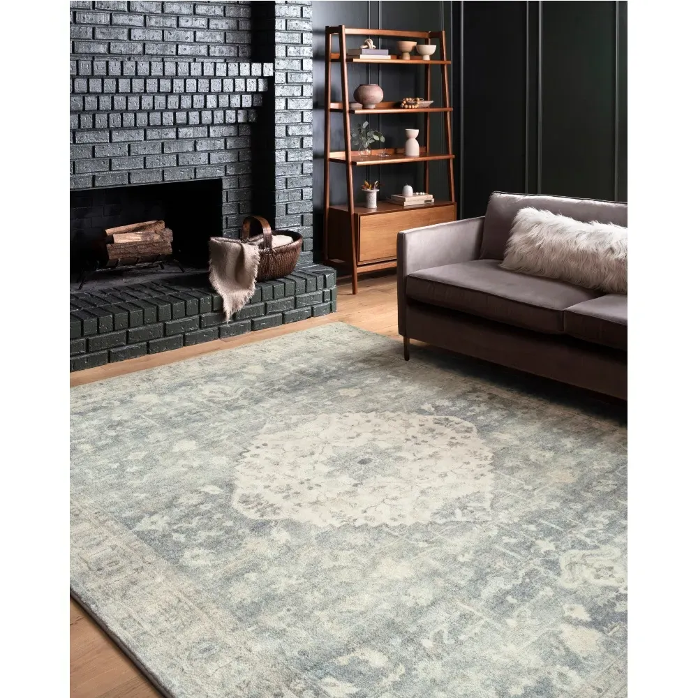 Jorvik Medallion Patterned Rug - Blue, Polyester