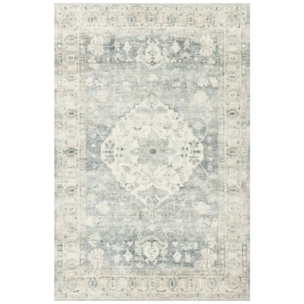 Jorvik Medallion Patterned Rug - Blue, Polyester