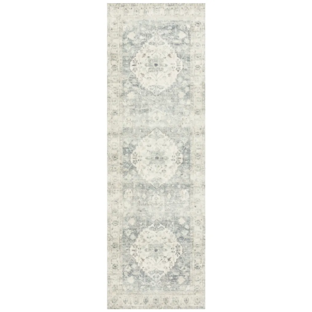 Jorvik Medallion Patterned Rug - Blue, Polyester