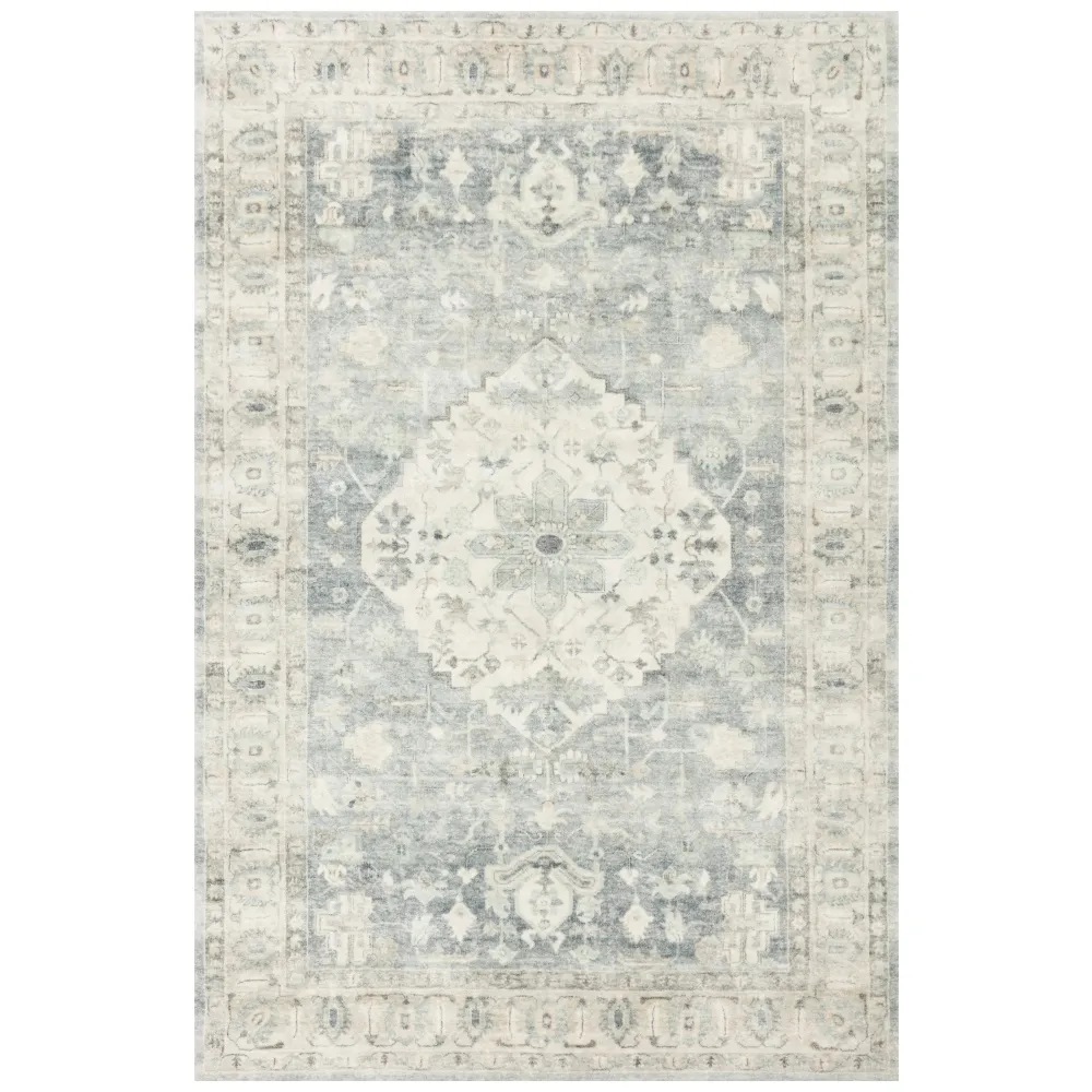 Jorvik Medallion Patterned Rug - Blue, Polyester