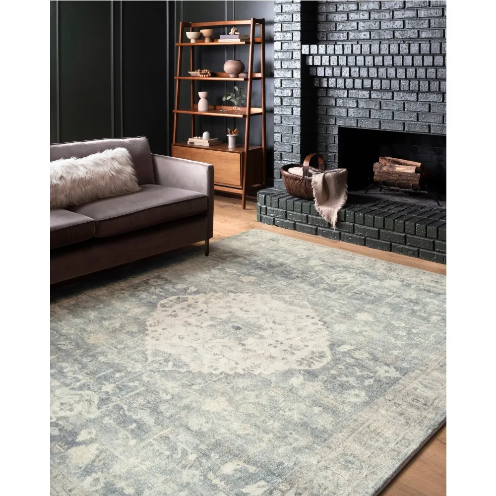 Jorvik Medallion Patterned Rug - Blue, Polyester