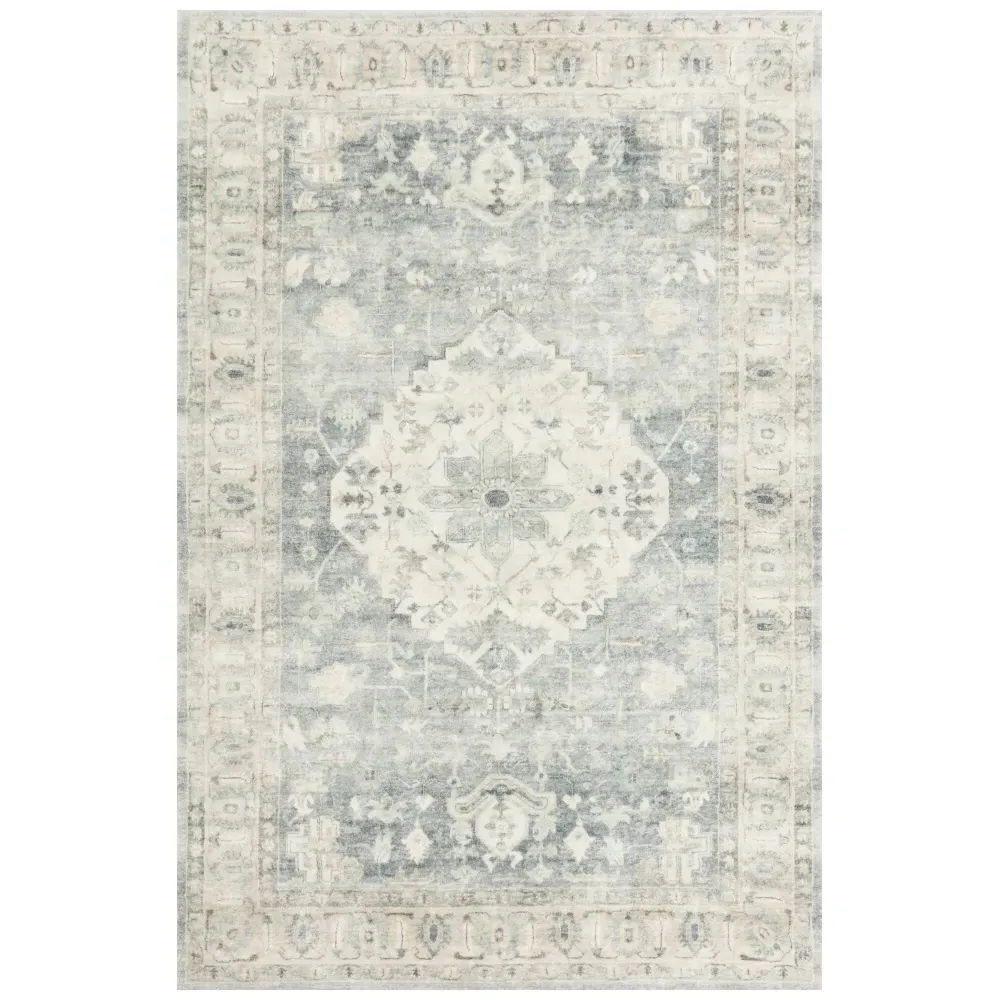 Jorvik Medallion Patterned Rug - Blue, Polyester