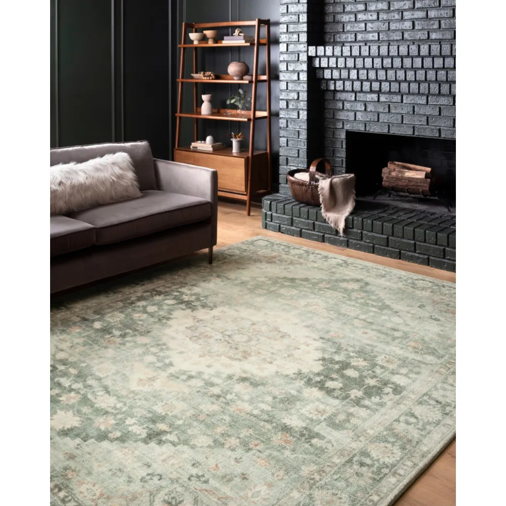 Jorvik Medallion Patterned Rug - Green, Polyester
