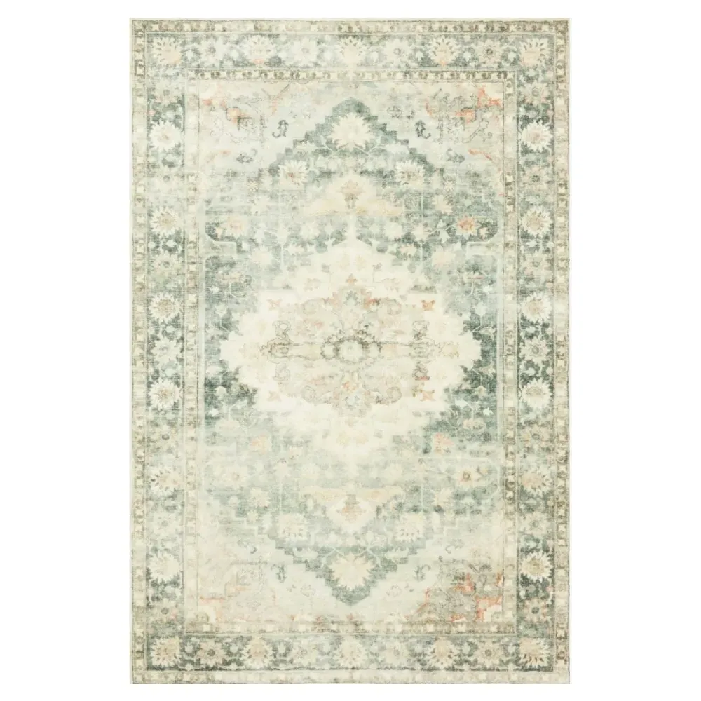 Jorvik Medallion Patterned Rug - Green, Polyester