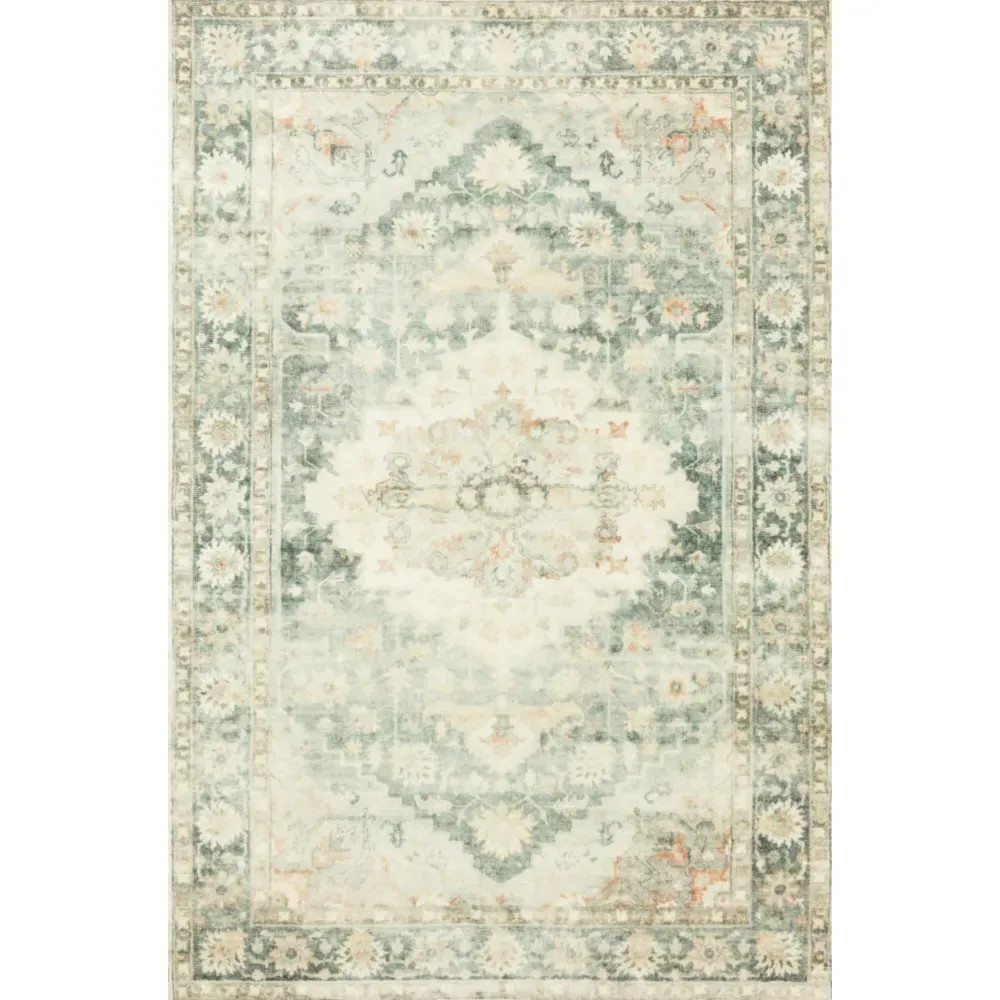 Jorvik Medallion Patterned Rug Runner - Green, Polyester