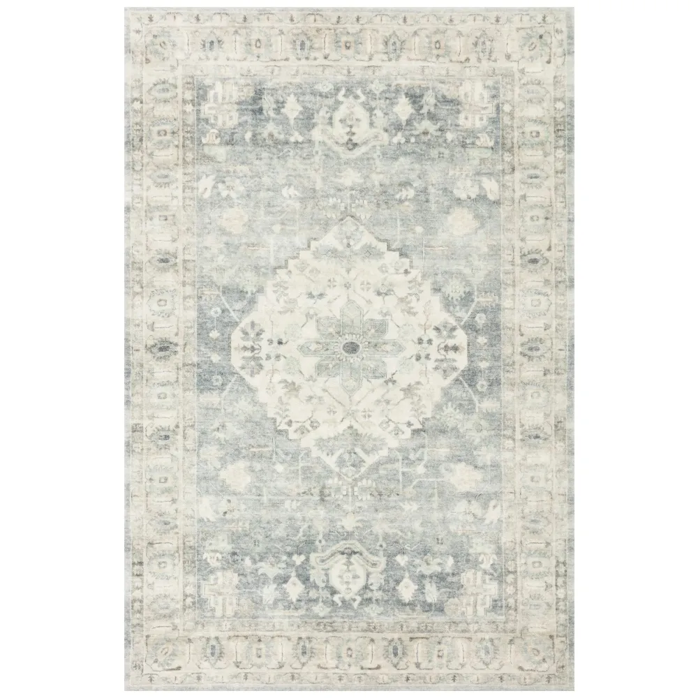 Jorvik Medallion Patterned Rug Sample - Blue, Polyester image