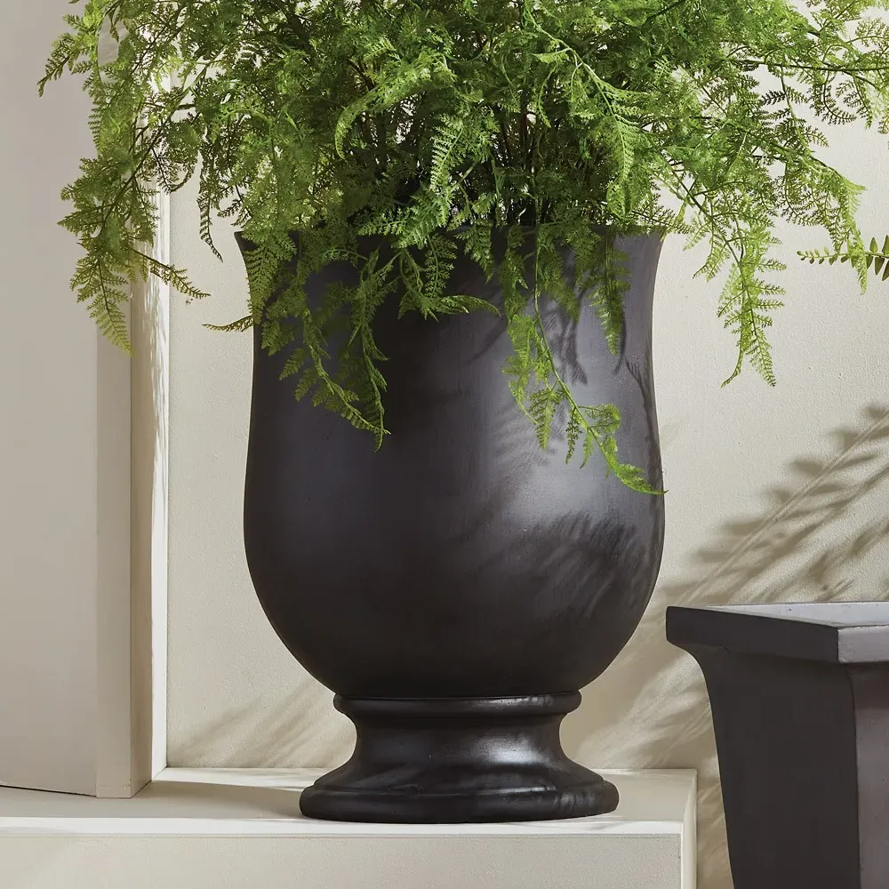 Joselle Round Footed Outdoor Planter - Black, Concrete