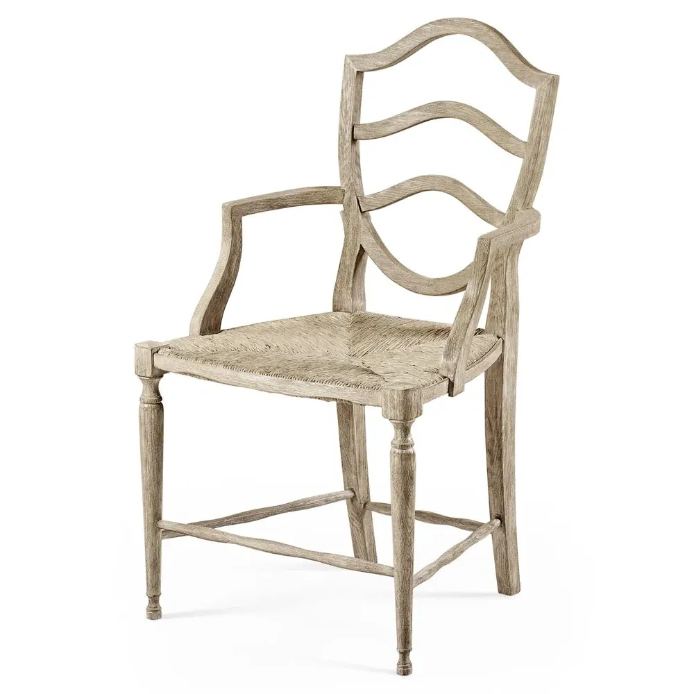 Joseph Woven Rush Dining Arm Chair - Grey, Oak