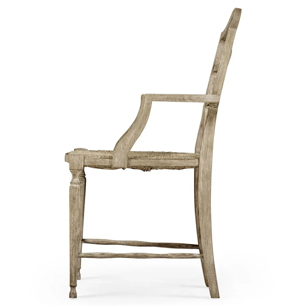 Joseph Woven Rush Dining Arm Chair - Grey, Oak
