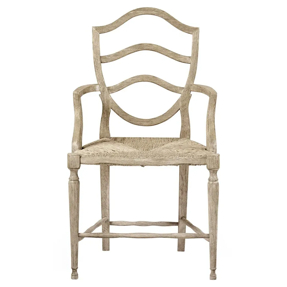 Joseph Woven Rush Dining Arm Chair - Grey, Oak