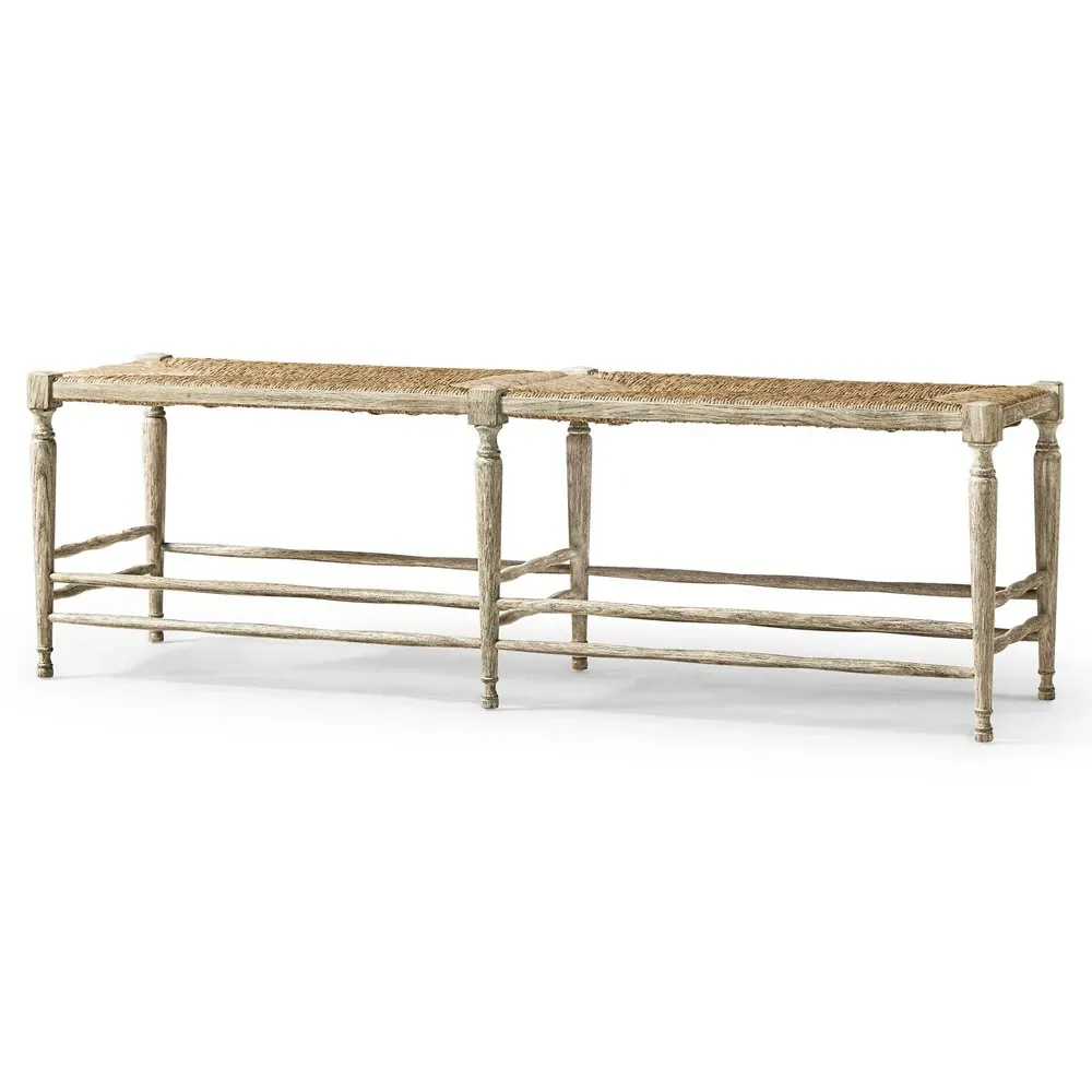 Joseph Woven Rush Dining Bench - Grey, Oak