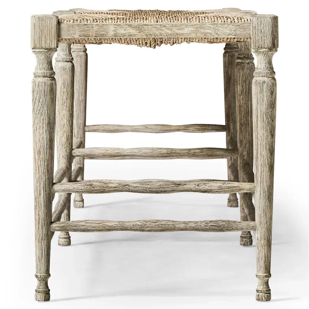 Joseph Woven Rush Dining Bench - Grey, Oak