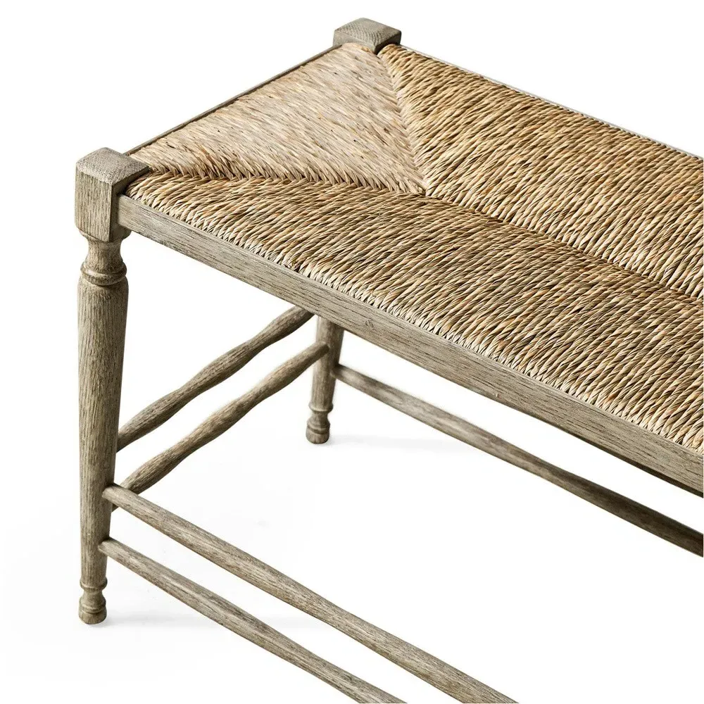 Joseph Woven Rush Dining Bench - Grey, Oak