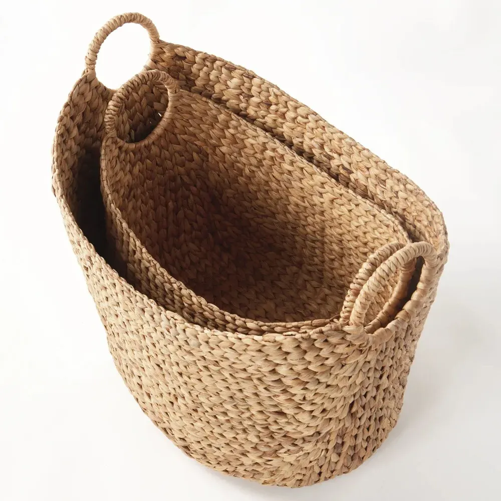 Josephine Water Hyacinth Woven Floor Basket Set of 2 - Natural