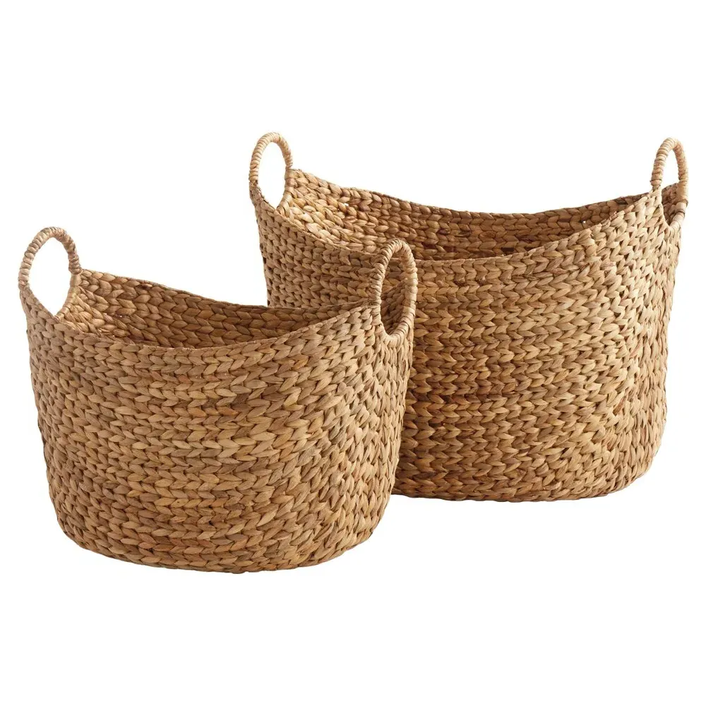 Josephine Water Hyacinth Woven Floor Basket Set of 2 - Natural