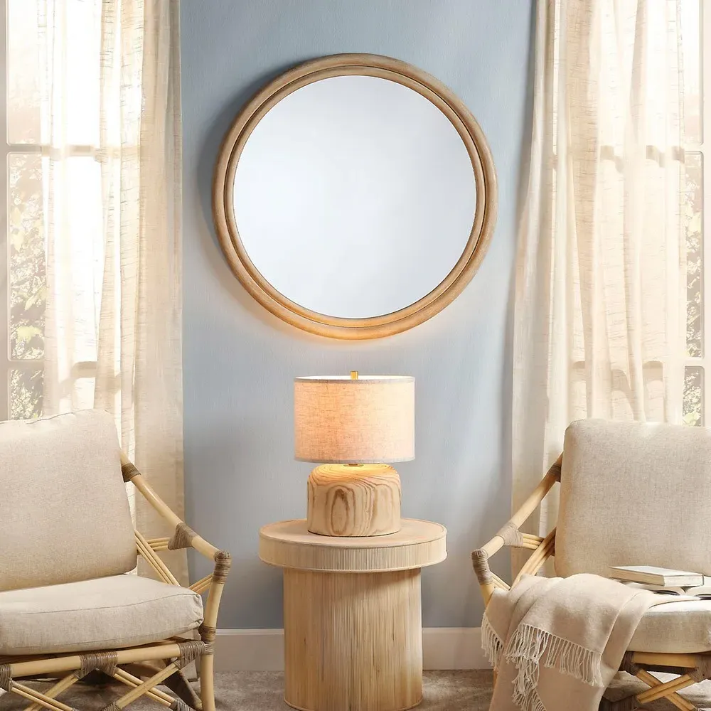 Josiah Round Wall Mirror - Brown, MDF Wood