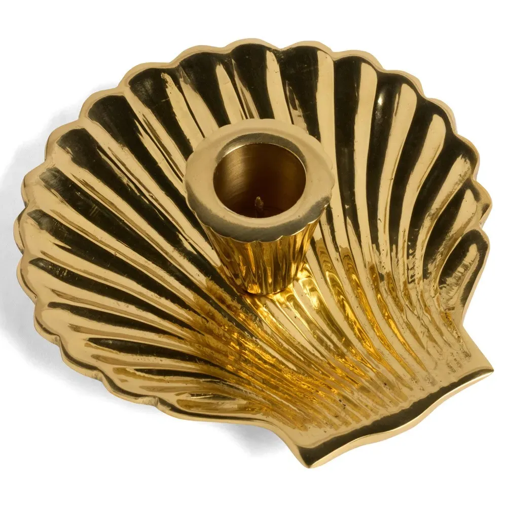 Jovie Clam Shell Candlestick Holder Set - Gold, Brass