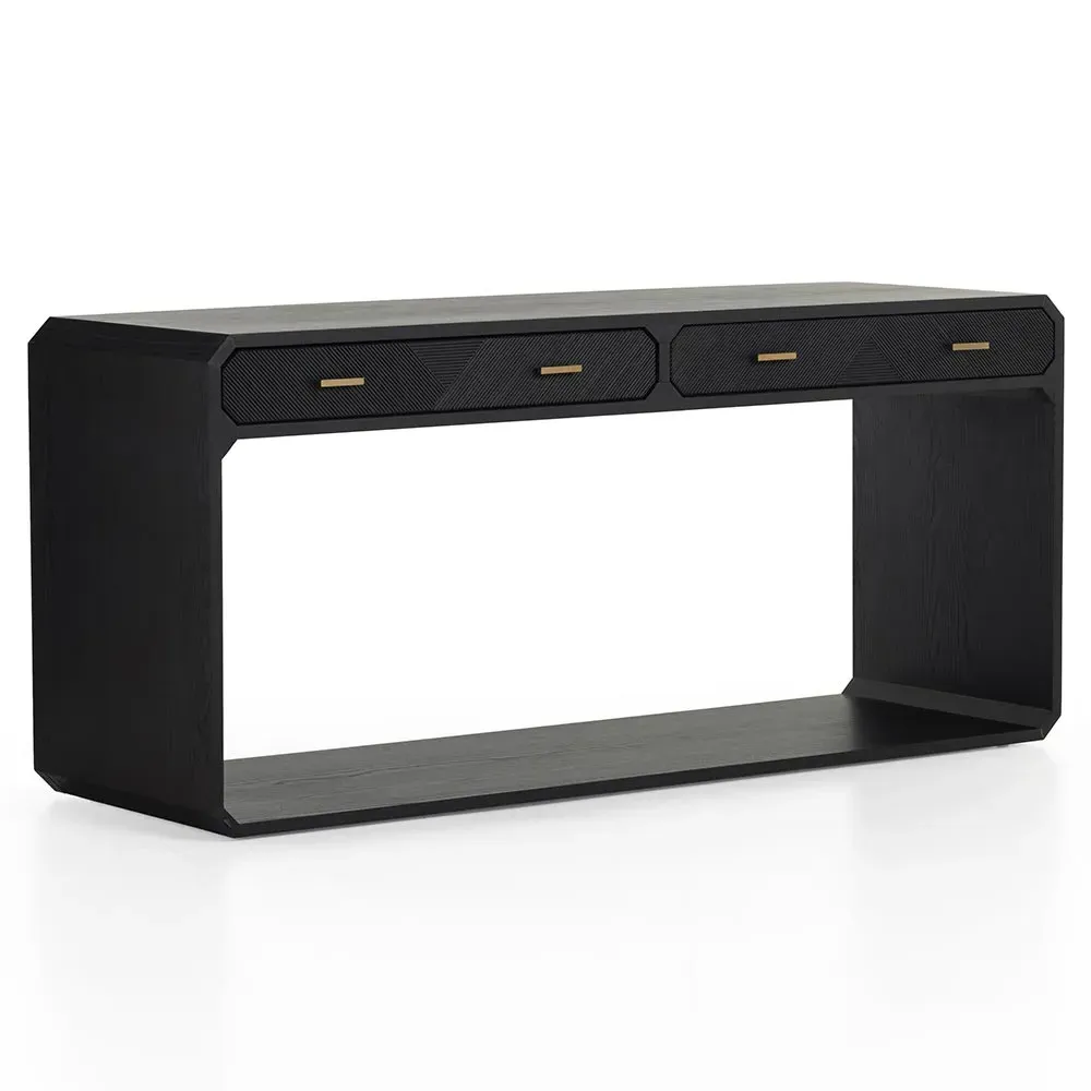 Joy Rectangular Console Table with 2 Drawers - Black, Ash Wood