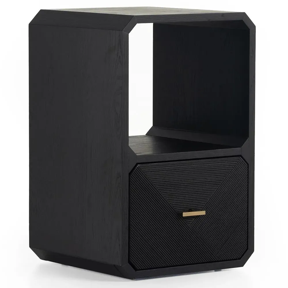 Joy Square End Table with Drawer - Black, Ash Wood