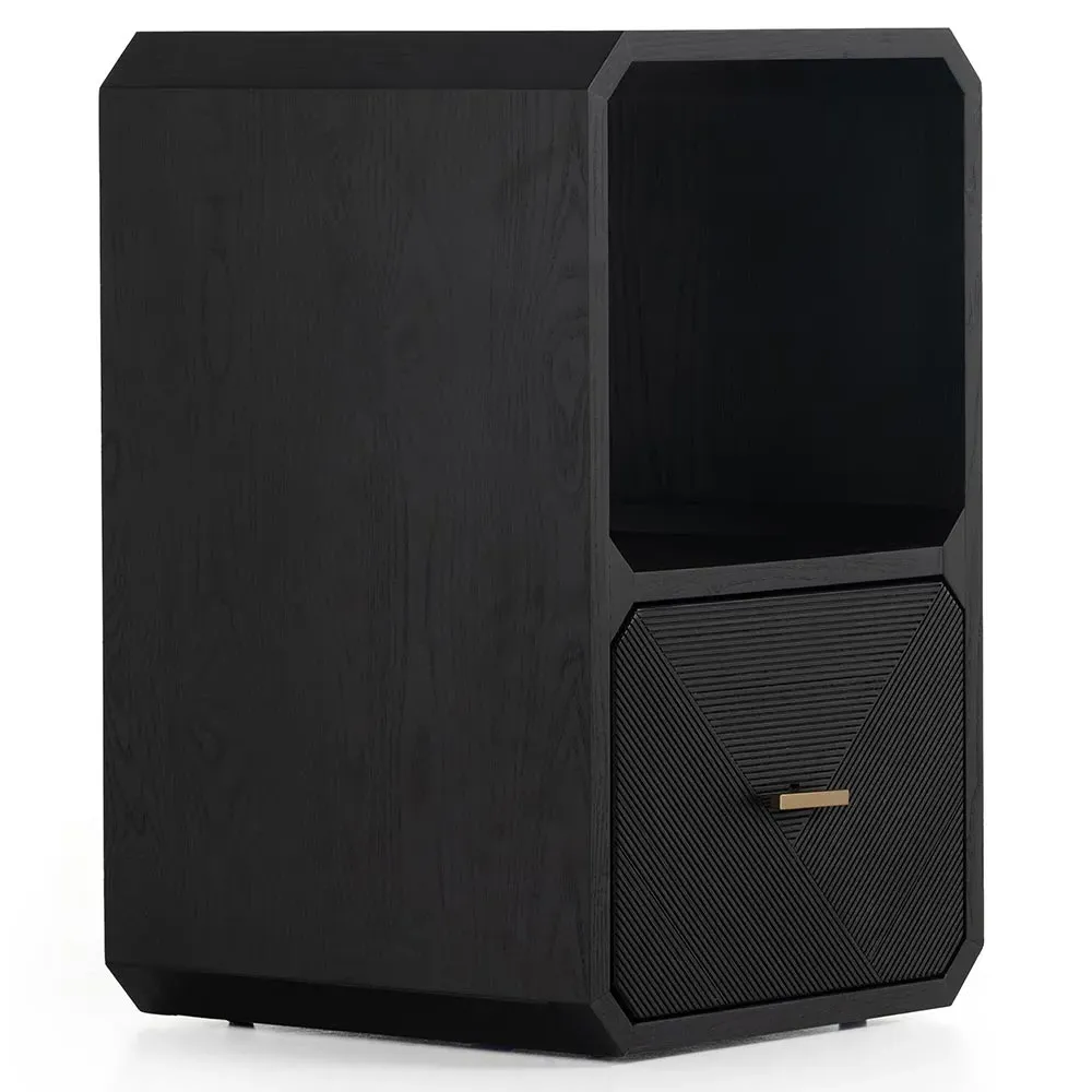 Joy Square End Table with Drawer - Black, Ash Wood