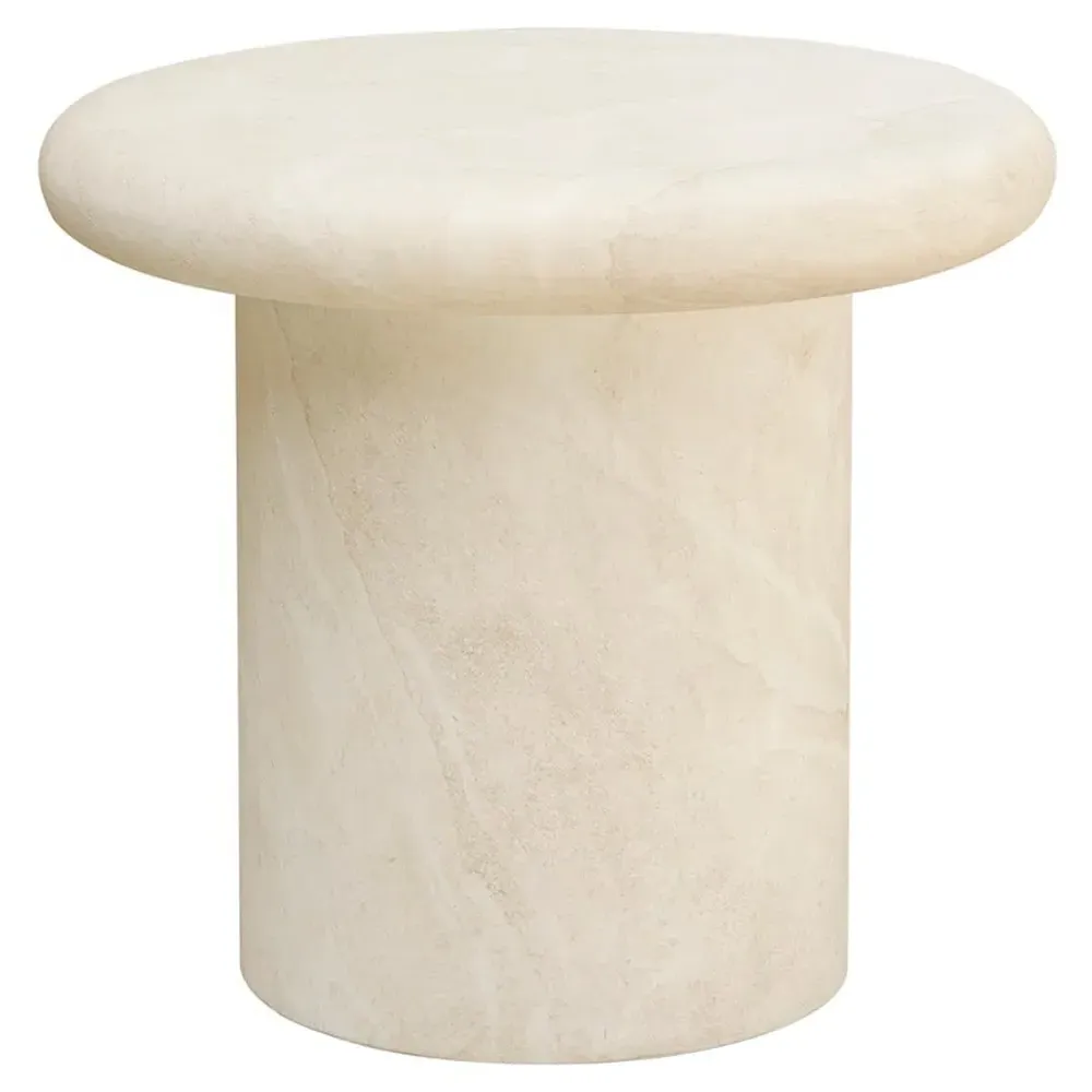 Jude Round Outdoor End Table - Beige, Concrete image