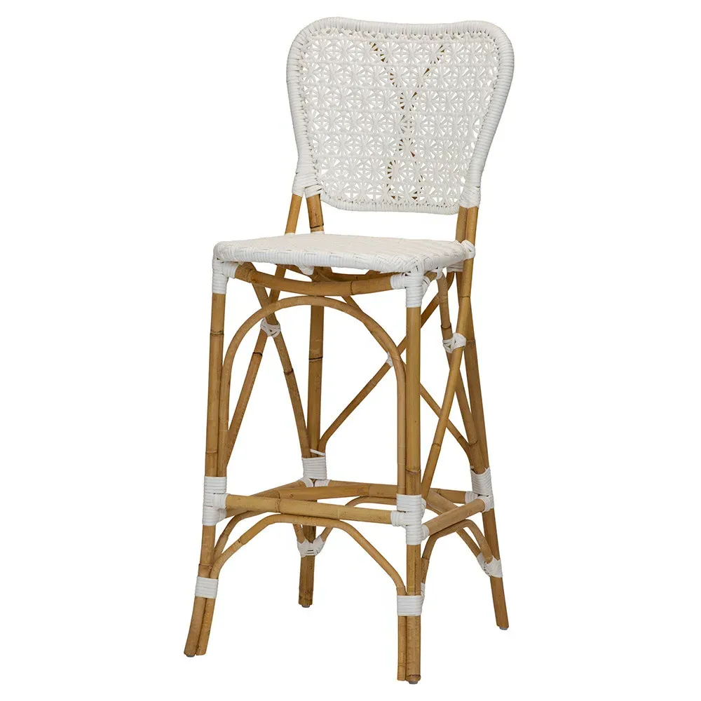 Judy Outdoor Bar Stool - White, Rattan