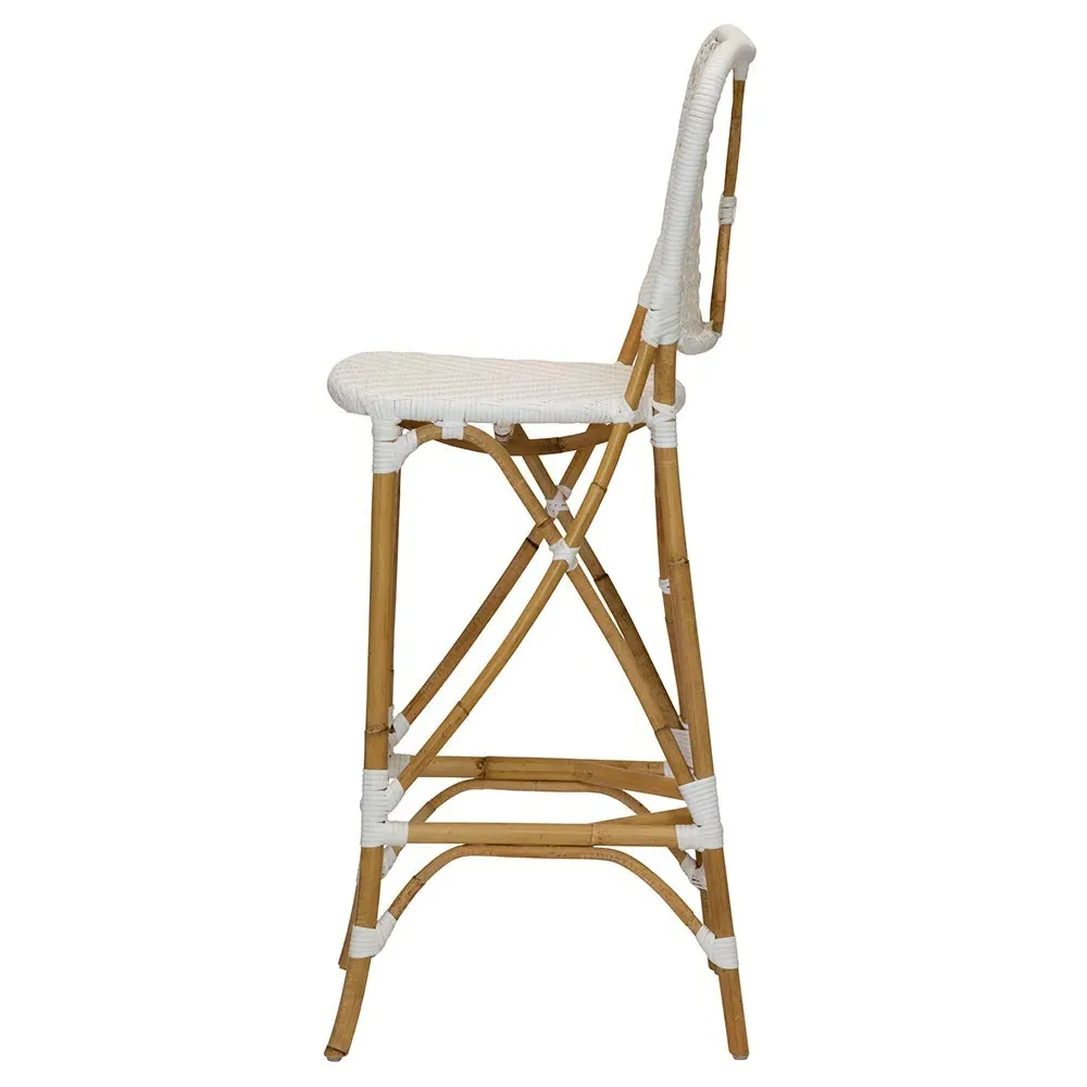 Judy Outdoor Bar Stool - White, Rattan